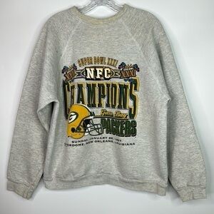 Vintage Tultex Green Bay Packers NFC Champions 1997 Grey Crew Sweatshirt Large